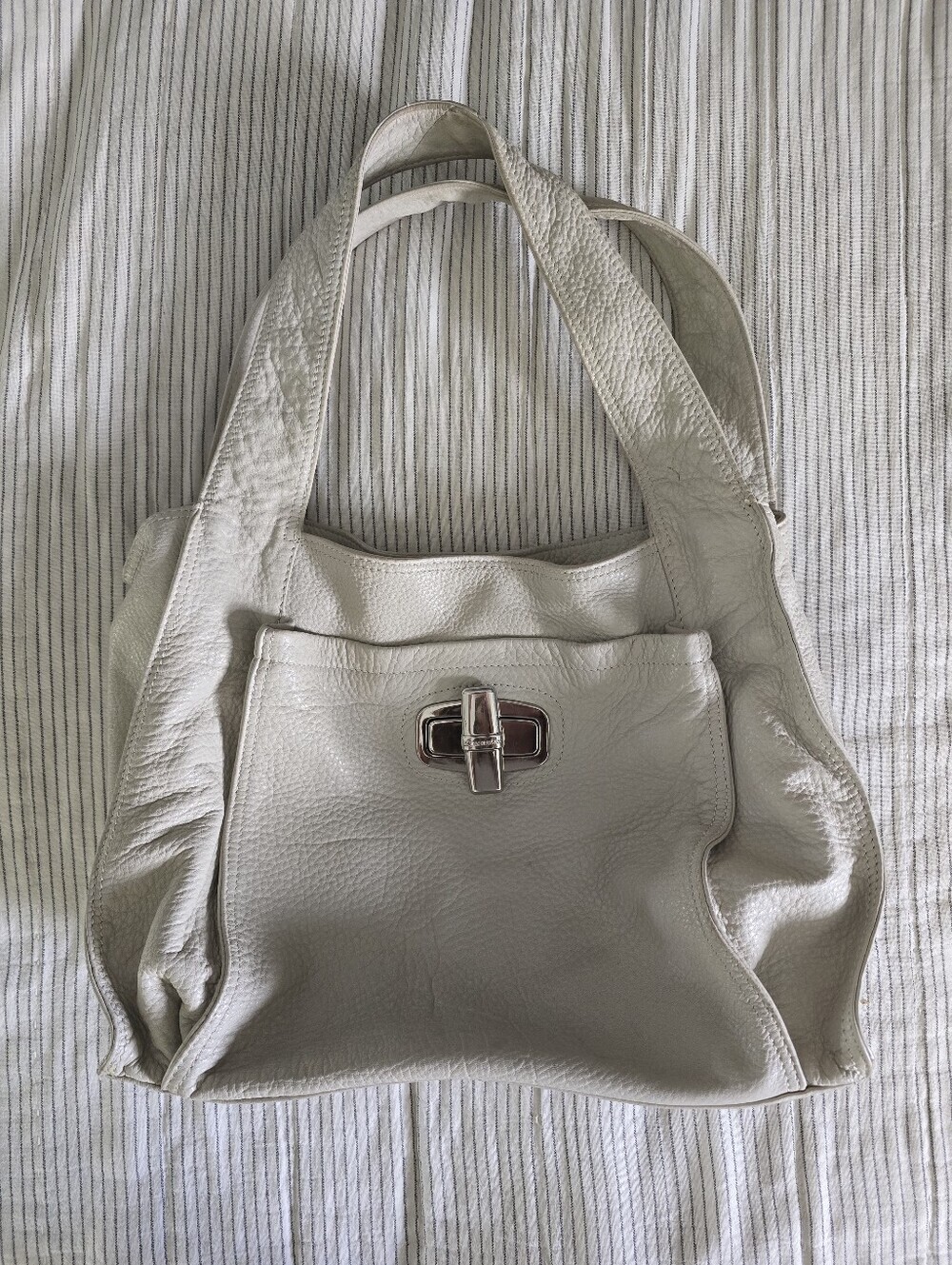 B MAKOWSKY Light Grey Silver Hot Metal Collection Large Leather Handbag Tote